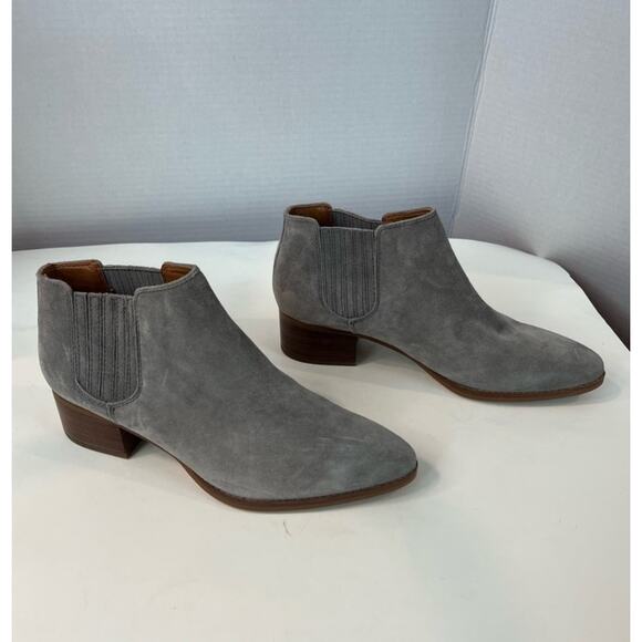 NEW Franco Sarto Women’s A-Seville Gray Suede Slip On Ankle Boots Block Heel 10 - Picture 3 of 8